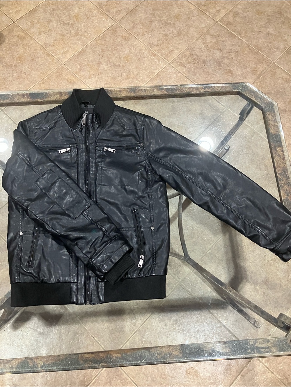 Kids Black Faux Leather Bomber Jacket